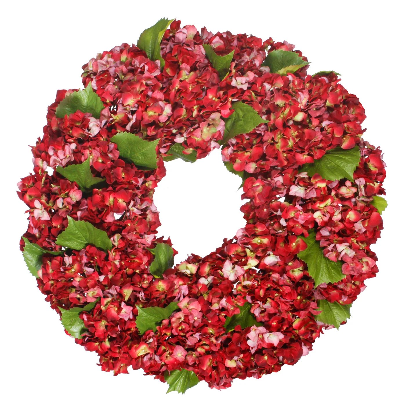 An image of Winward Red Hydrangea Wreath - 24 inch