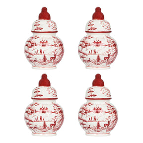 Juliska Country Estate Winter Frolic Ginger Jar Place Card Holder Set of 4 - Ruby