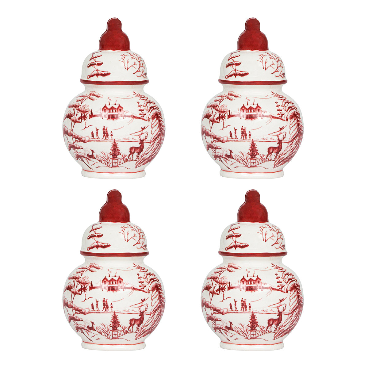 An image of Juliska Country Estate Winter Frolic Ginger Jar Place Card Holder Set of 4 - Ruby