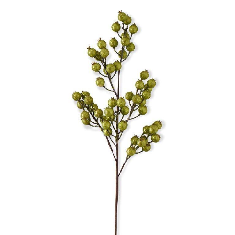 K & K Green Crackle Glitter Rosehip Stem