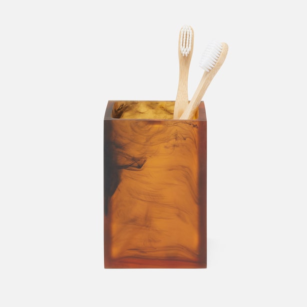 An image of Pigeon and Poodle Tavira Amber Black Brush Holder