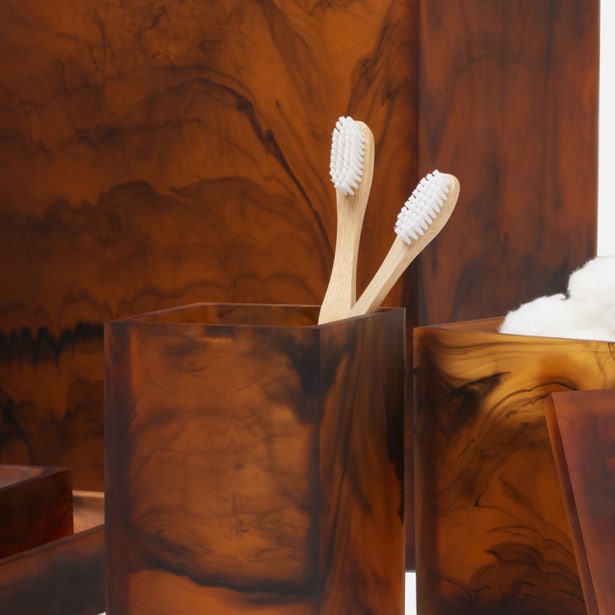 An image of Pigeon and Poodle Tavira Amber Black Brush Holder