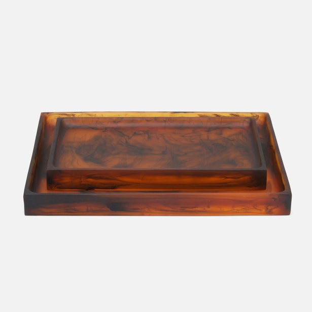 An image of Pigeon and Poodle Tavira Amber Black Tray Set of 2