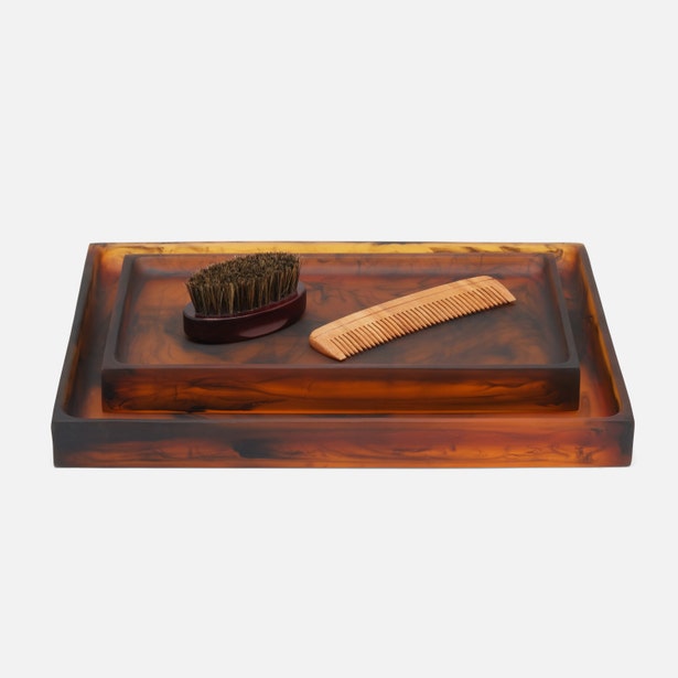 An image of Pigeon and Poodle Tavira Amber Black Tray Set of 2
