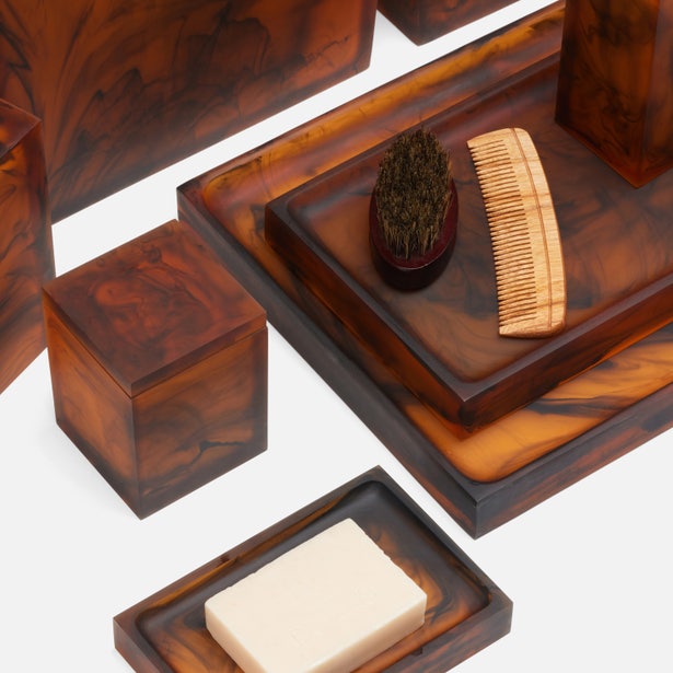 An image of Pigeon and Poodle Tavira Amber Black Tray Set of 2