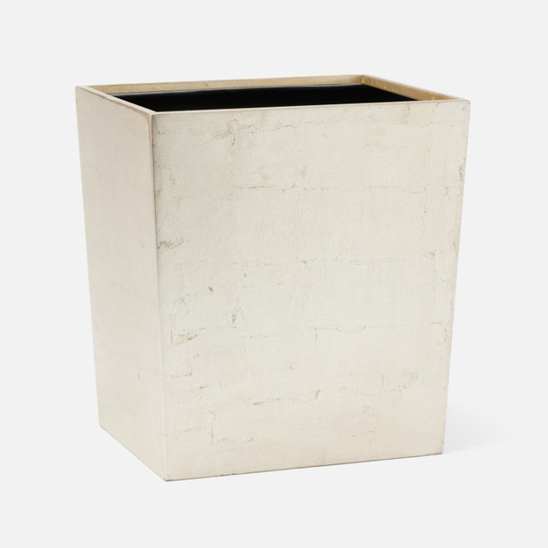 Pigeon and Poodle Davos Silver leaf Rectangular Wastebasket