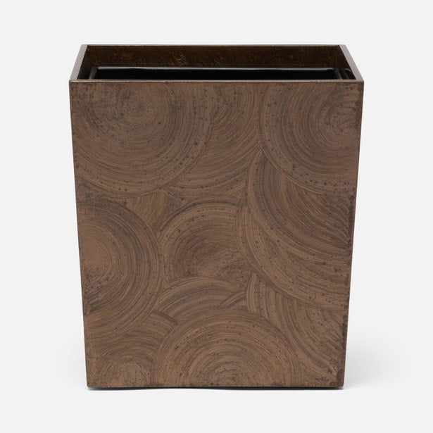 An image of Pigeon and Poodle Navagio Spiral Burl Resin Rectangular Wastebasket