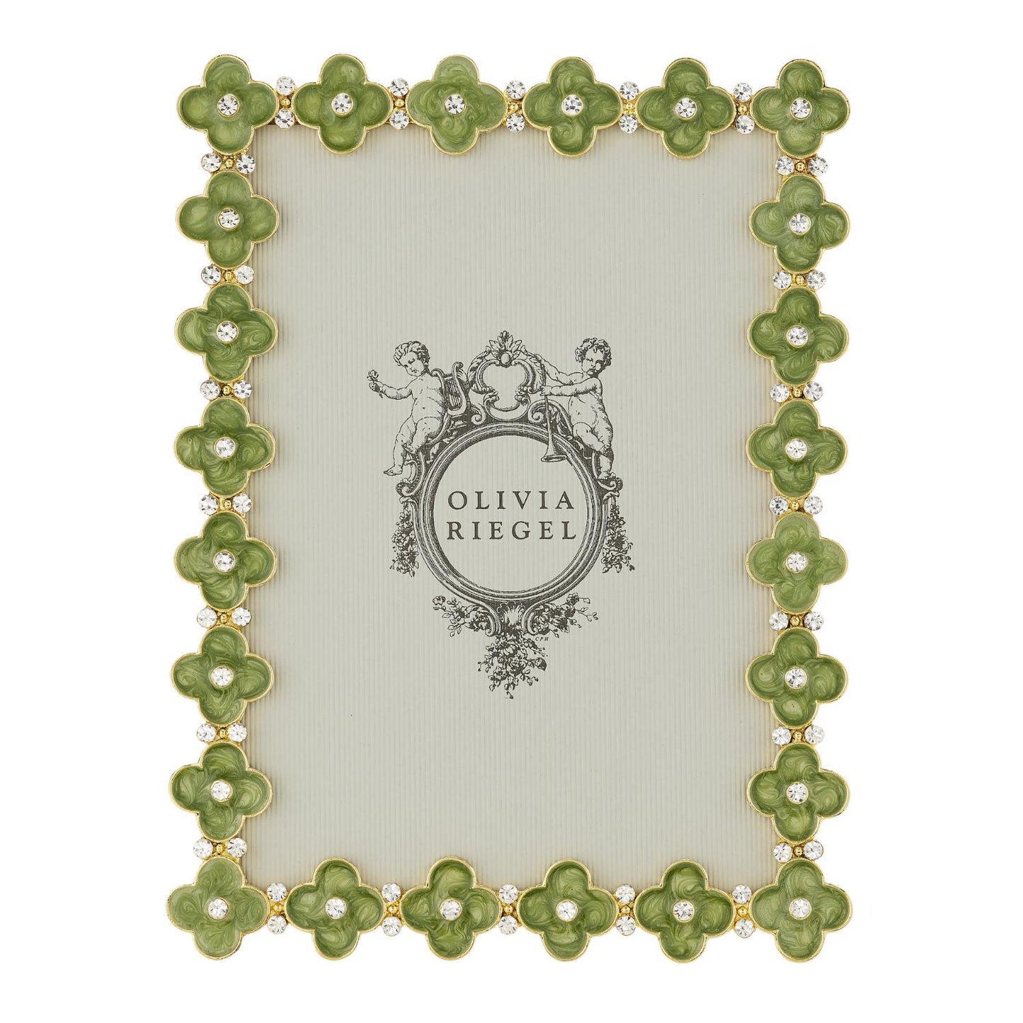 An image of Olivia Riegel Gold Celedon Enamel Clover 5" x7" Picture Frame