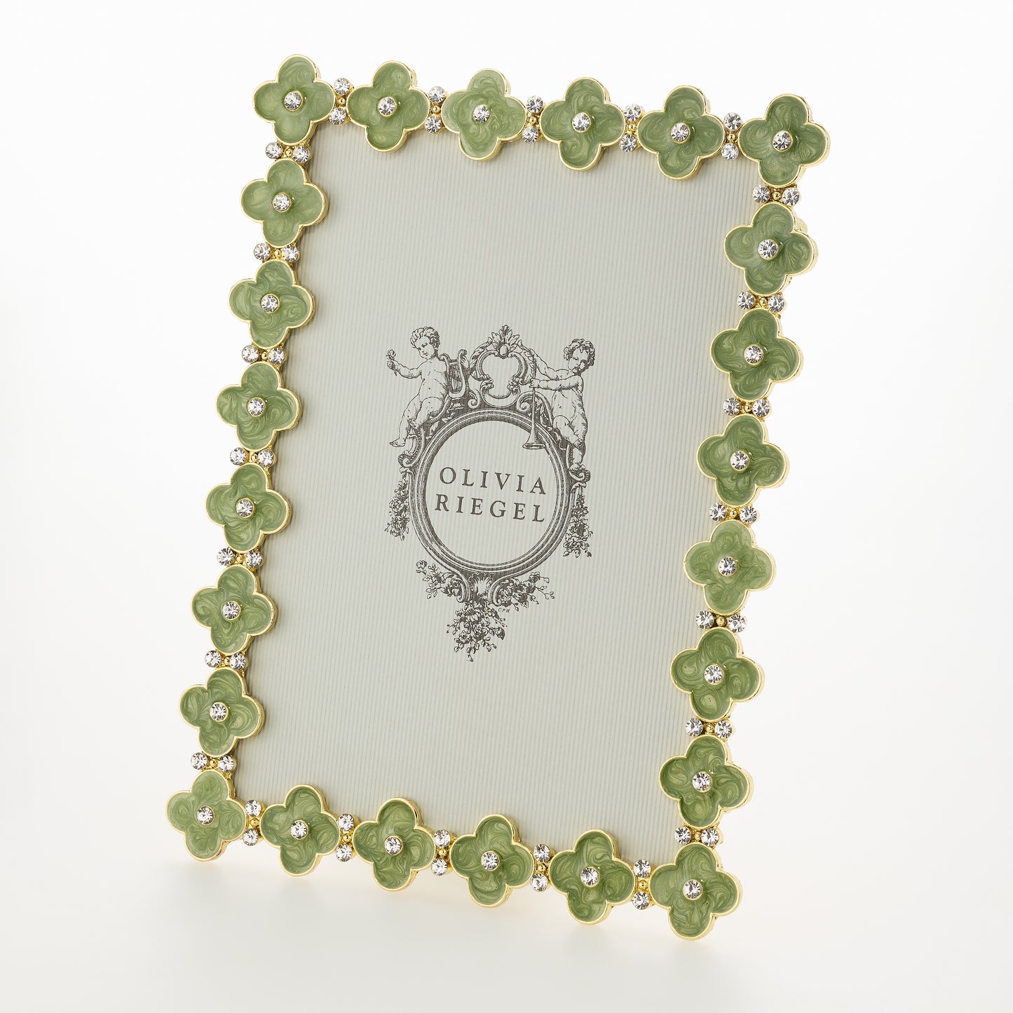 An image of Olivia Riegel Gold Celedon Enamel Clover 5" x7" Picture Frame