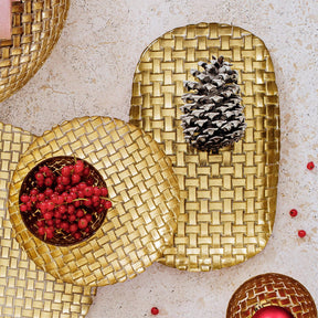 Vietri Rufolo Glass Gold Basketweave Rectangular Tray