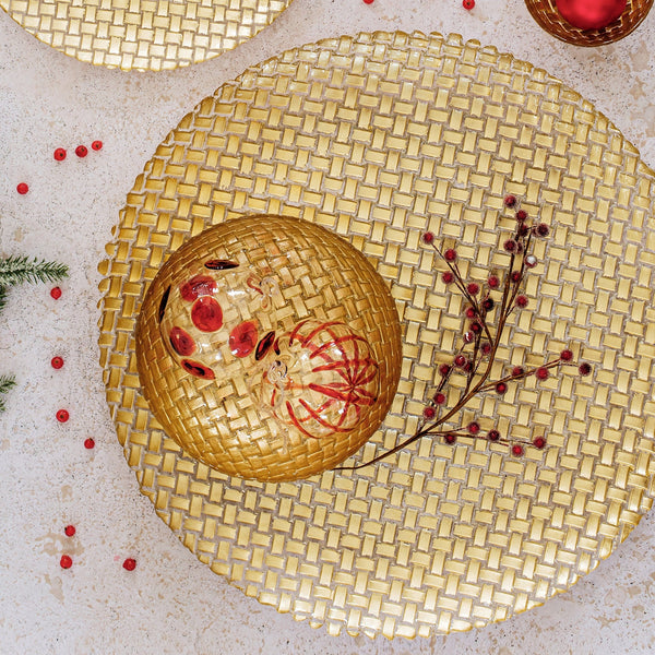 An image of Vietri Rufolo Glass Gold Basketweave Small Serving Bowl