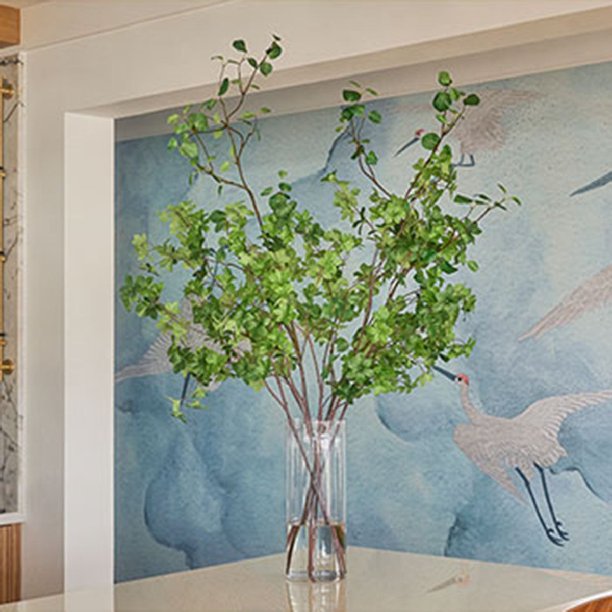 An image of Diane James Green Leaves in Tall Glass