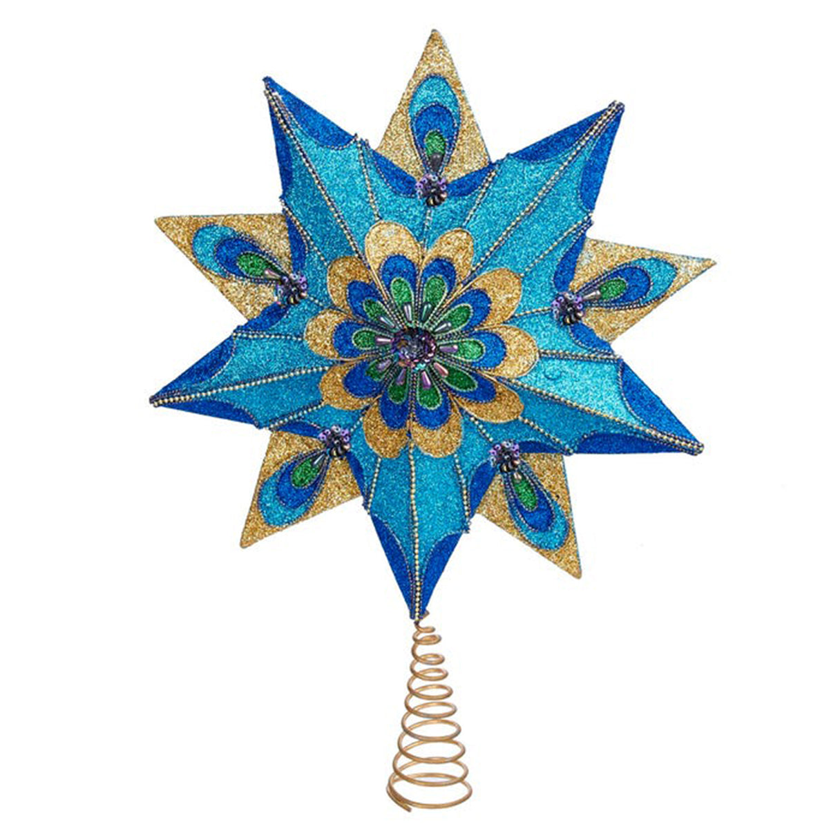 Kurt Adler Un-Lit Glittered Peacock Star Treetop