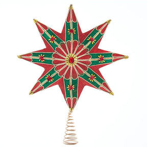Kurt Adler Un-Lit Red Green Gold Traditional Star Treetop