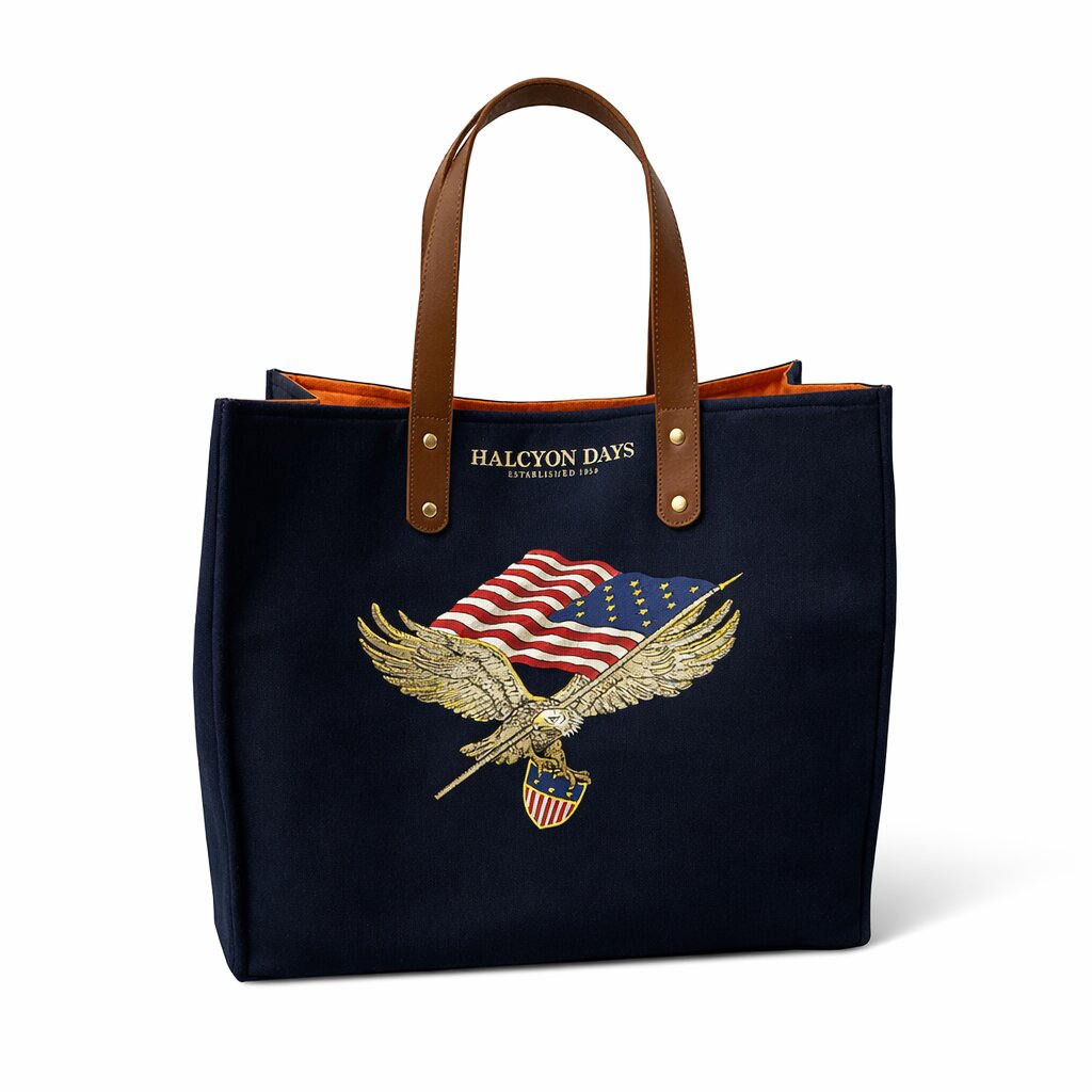 An image of Halcyon Days Star Spangled Banner Tote Bag with Leather Handles