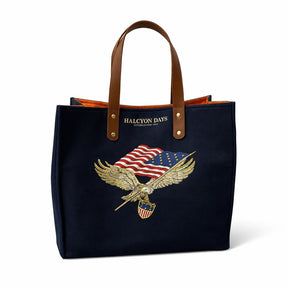 Halcyon Days Star Spangled Banner Tote Bag with Leather Handles