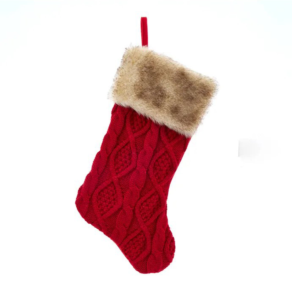 Kurt Adler Cable Knit Stocking with Fur Cuff