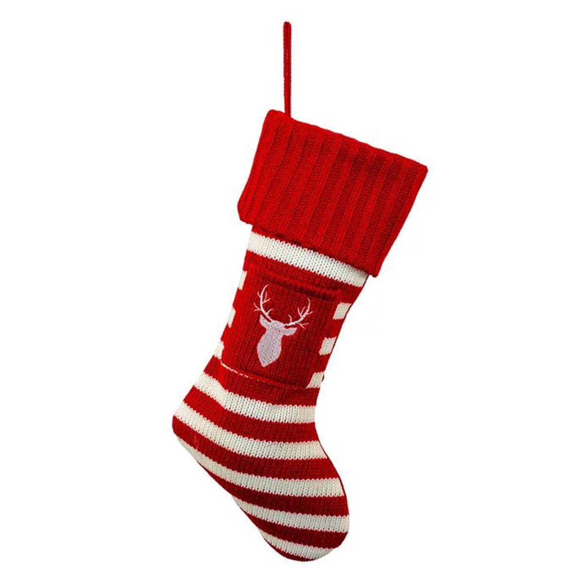 An image of Kurt Adler Red & White Deer Knitted Stocking