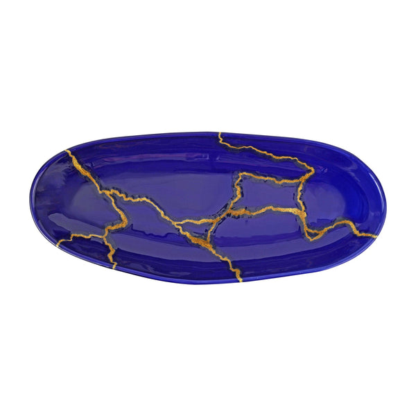 An image of Vietri Storia Blue and Gold Oval Platter