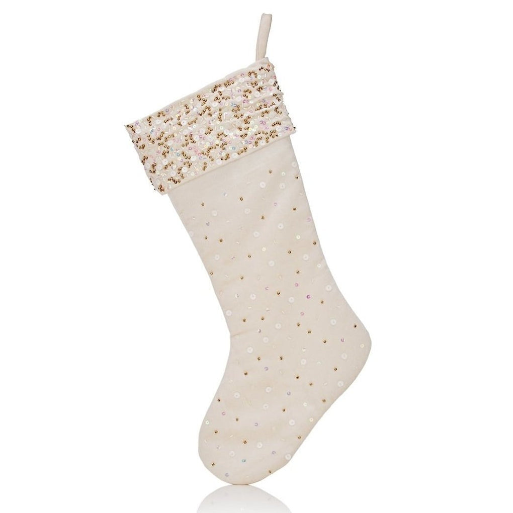 An image of Arcadia Home White with Sequins Velvet Stocking