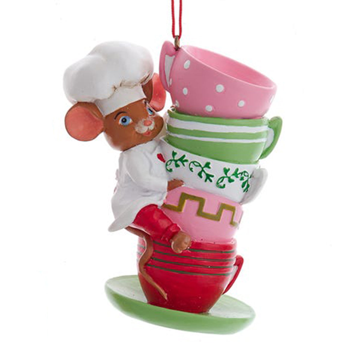Kurt Adler Resin Mouse with Teacups Ornament