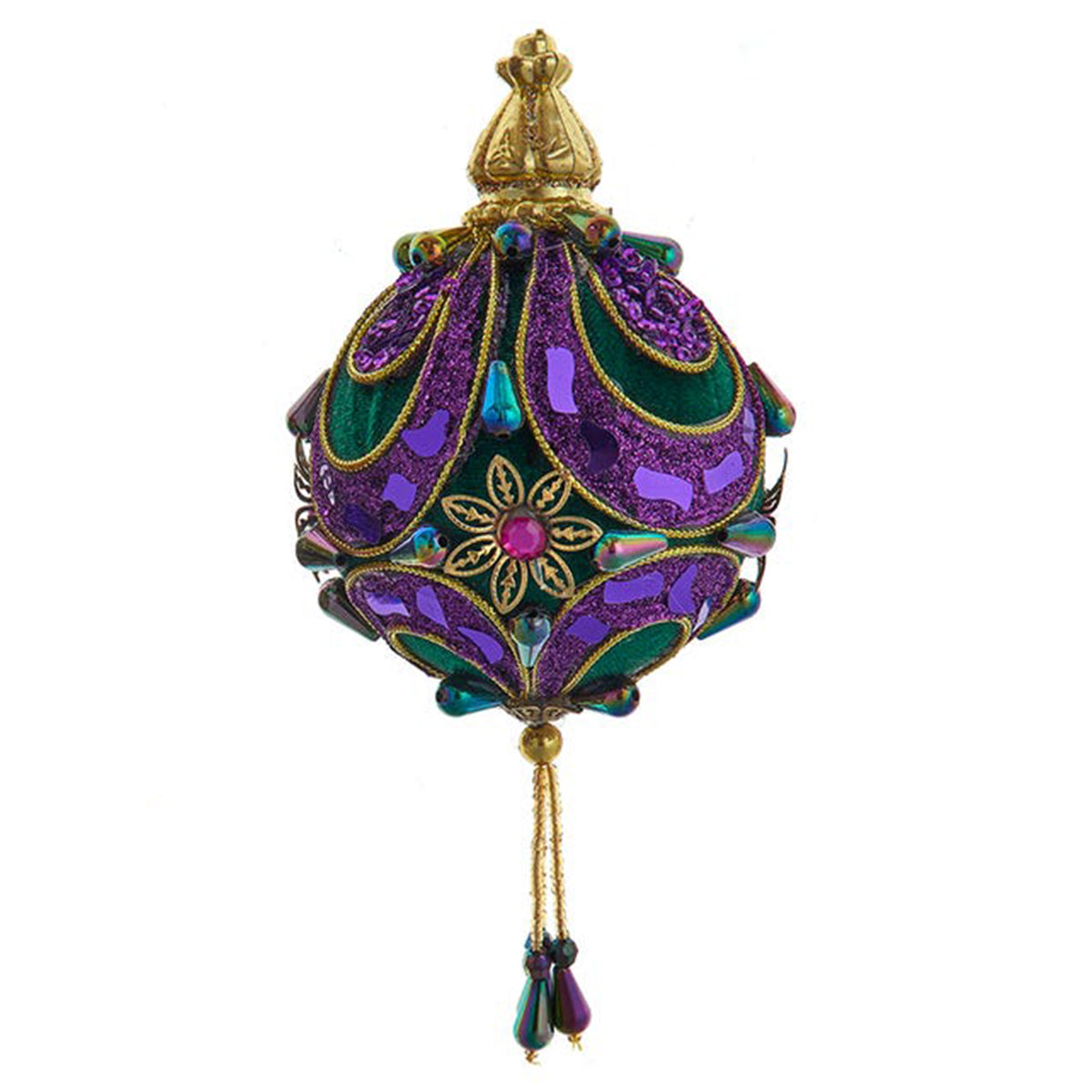 An image of Kurt Adler Ball with Green Fabric & Dangle Ornament