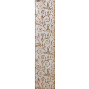 Kurt Adler Ivory Gold Glittered Double Wire Ribbon - 4in, 10yd