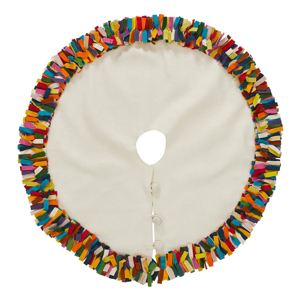 An image of Arcadia Multicolor Fringe Border Felt Tree Skirt