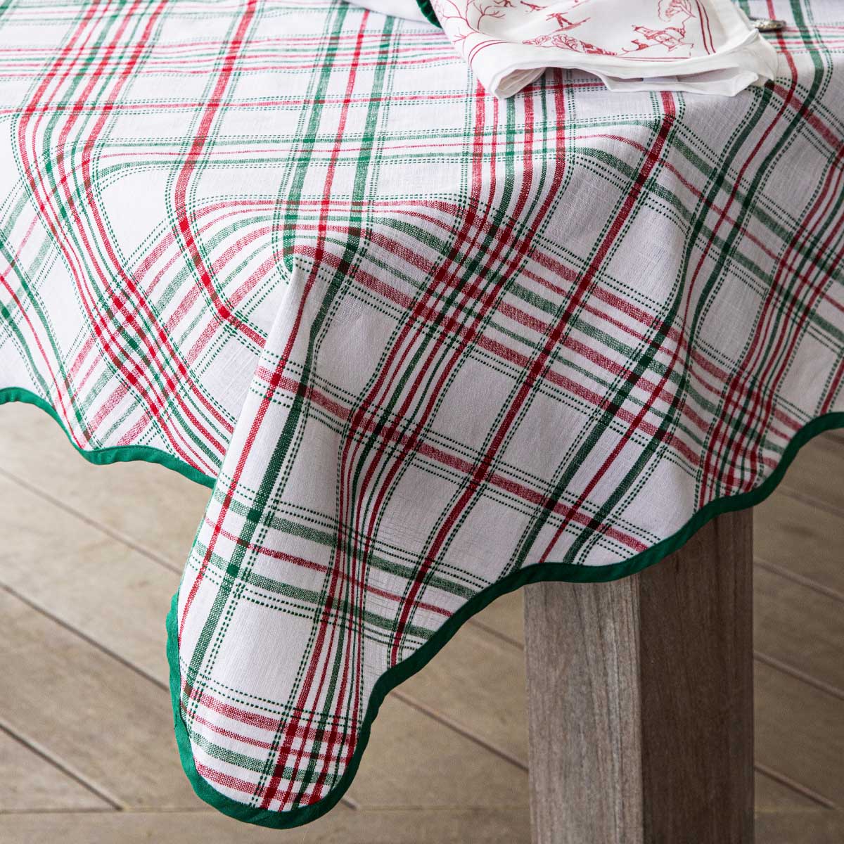 An image of Juliska Merry Tartan 52" Square Tablecloth