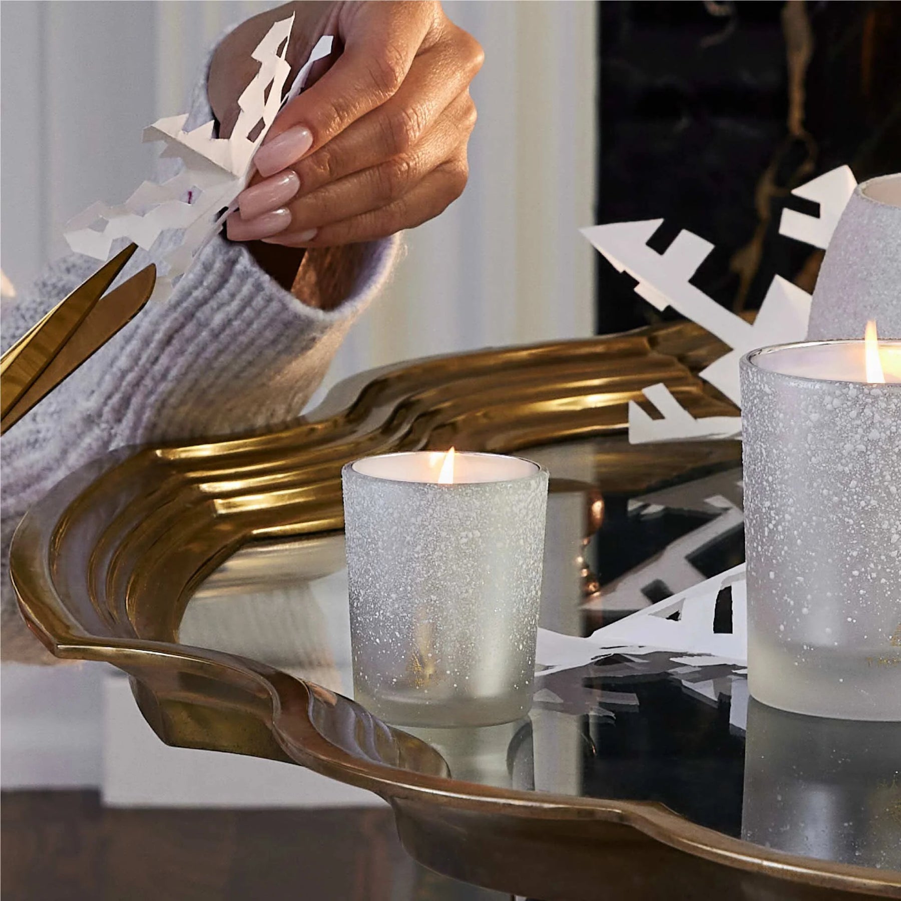 An image of Thymes Frasier Fir Flocked Votive Candle 2 oz