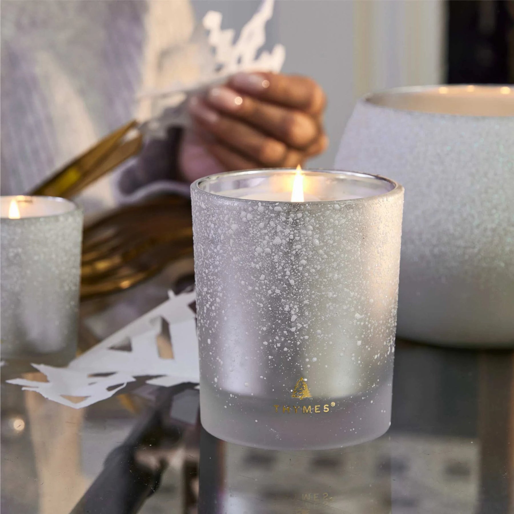 An image of Thymes Frasier Fir Flocked Candle 6.5 oz