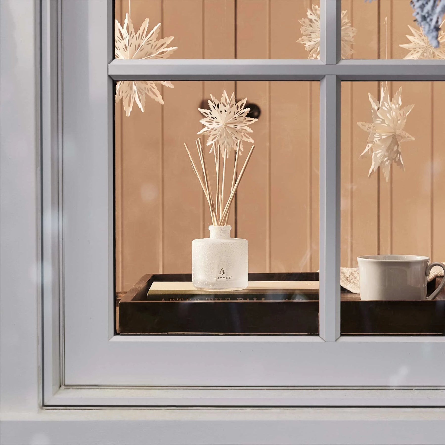 An image of Thymes Frasier Fir Flocked Petite Reed Diffuser 4 fl oz