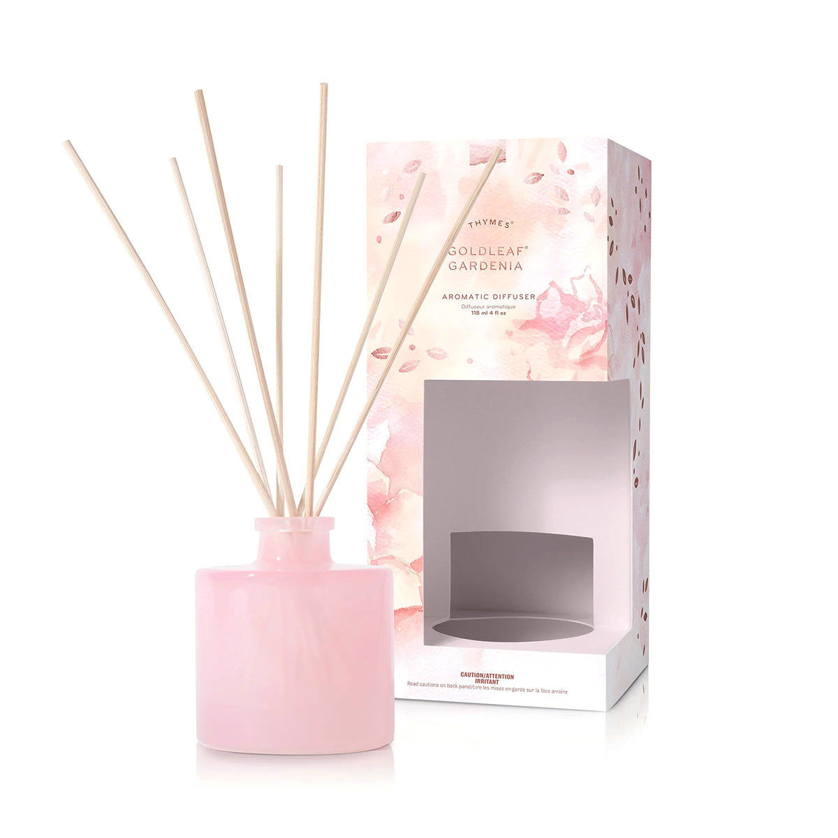 An image of Thymes Goldleaf Gardenia Petite Reed Diffuser 4.0 fl oz