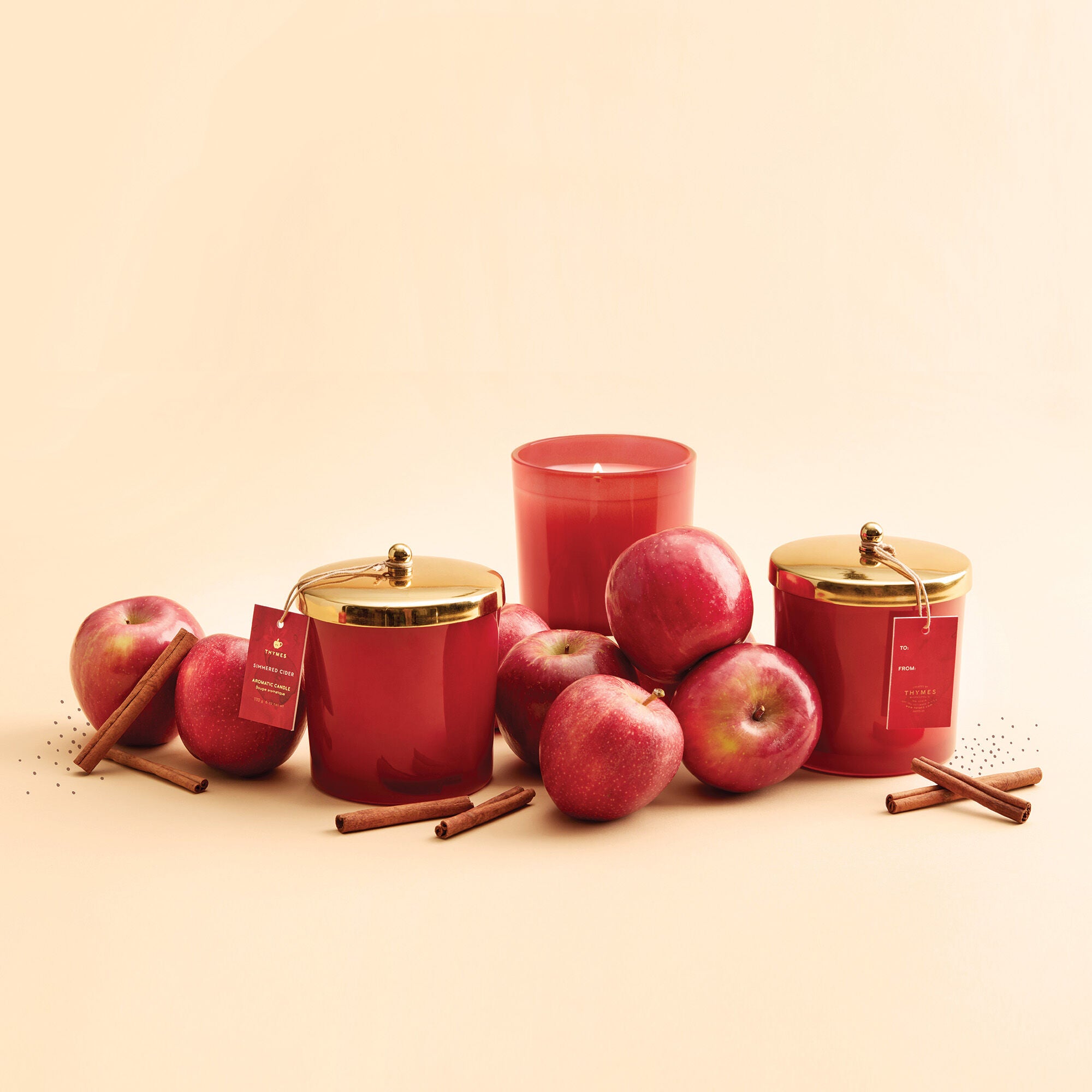 Thymes Simmered Cider Harvest Red Large Candle 13 oz