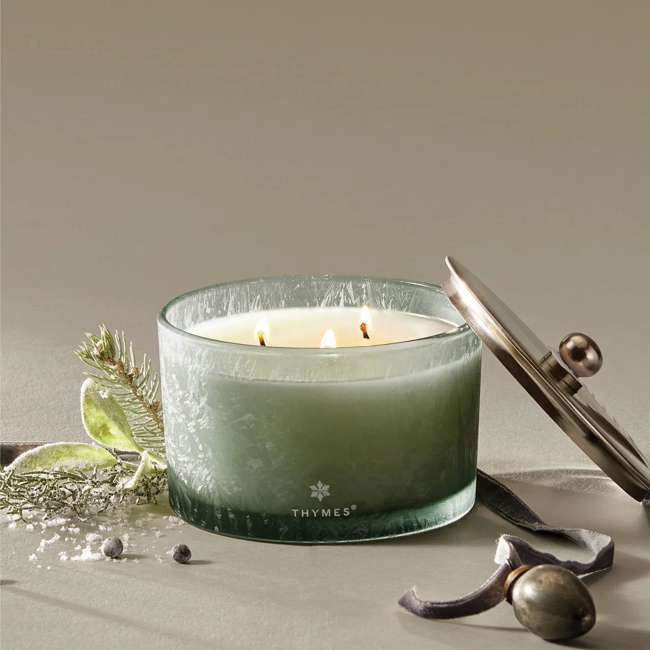 An image of Thymes Highland Frost Large Poured 3 Wick Candle 18 oz