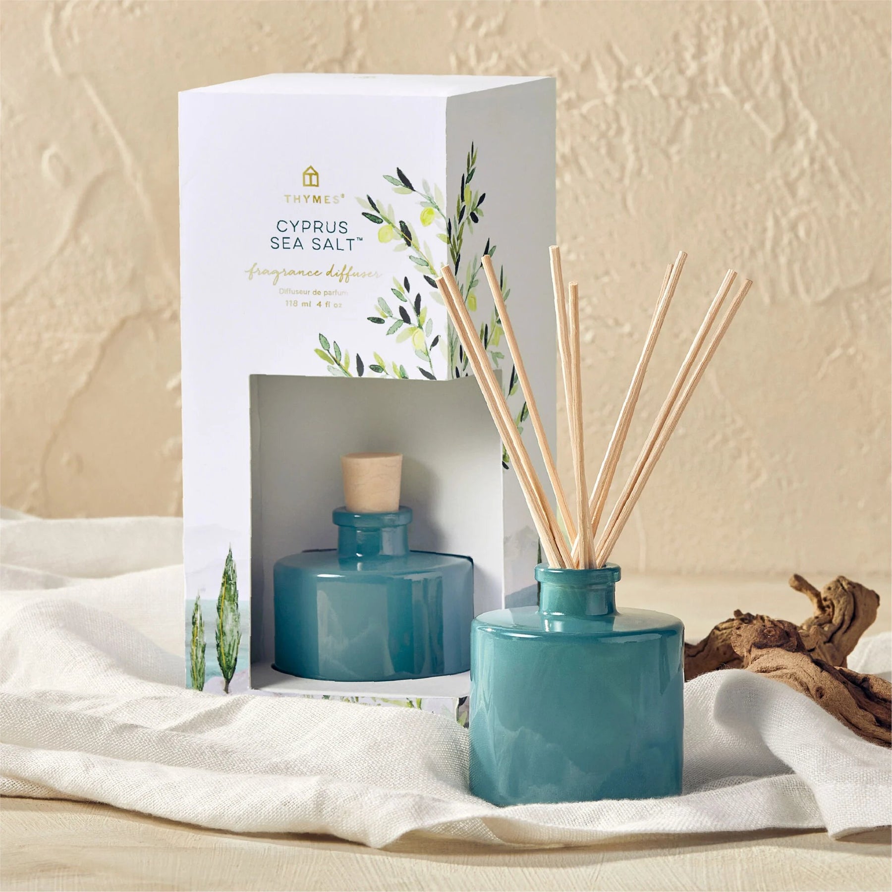 An image of Thymes Cypress Sea Salt Petite Reed Diffuser 4.0 fl oz