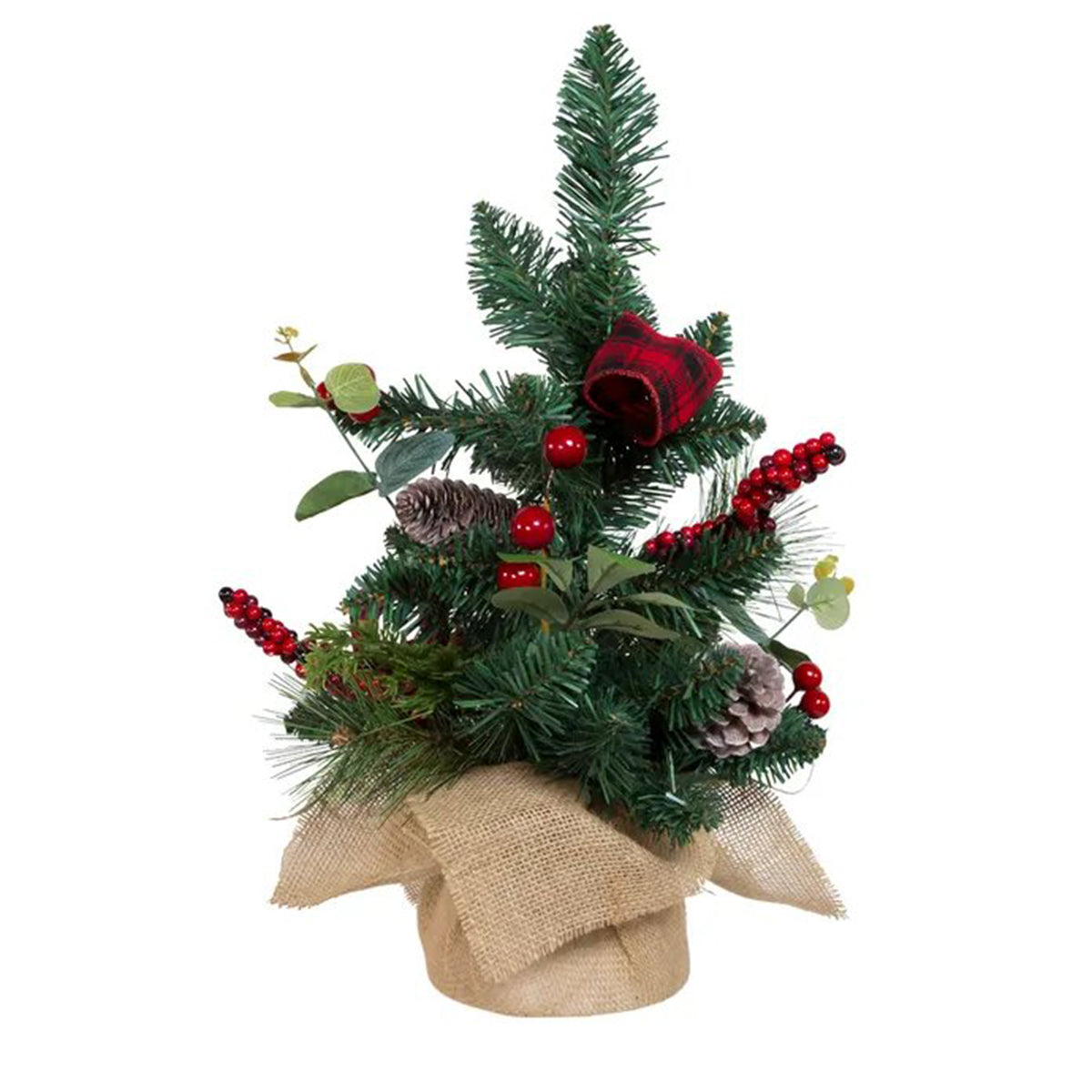 An image of Kurt Adler Un-Lit Green Tree with Berries and Pinecone Ribbon