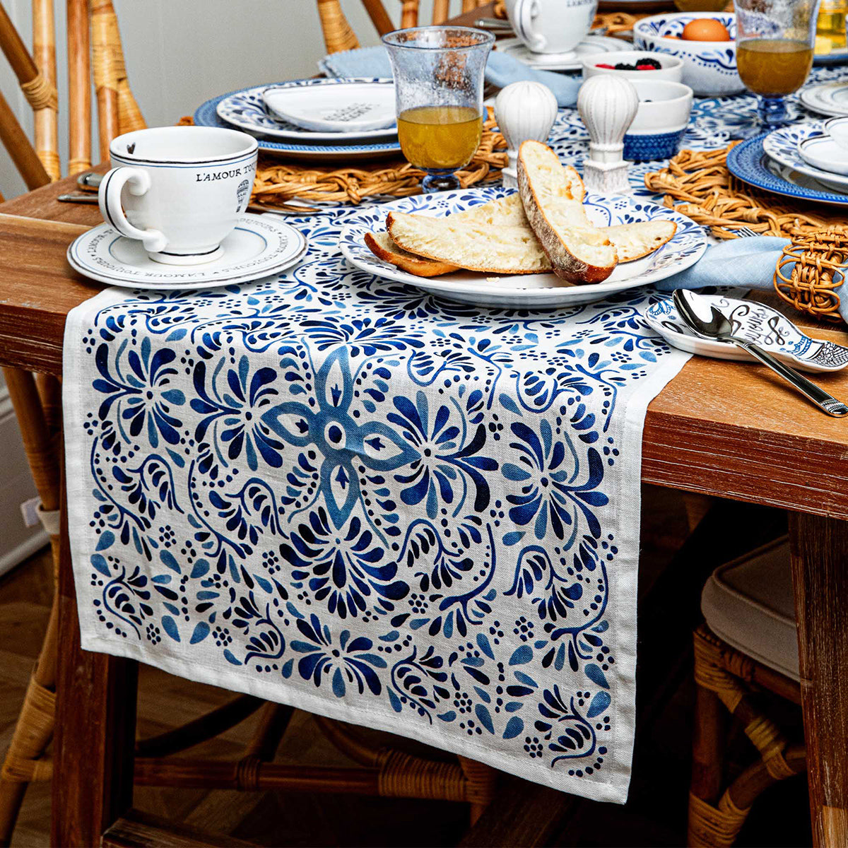 An image of Juliska Iberian 18" x 90" Table Runner - Indigo