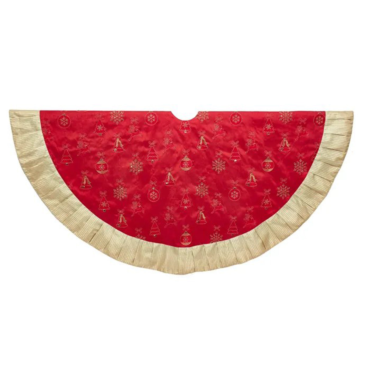 An image of Kurt Adler Red With Gold Embroidered Ornaments Tree Skirt