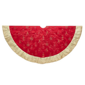 Kurt Adler Red With Gold Embroidered Ornaments Tree Skirt