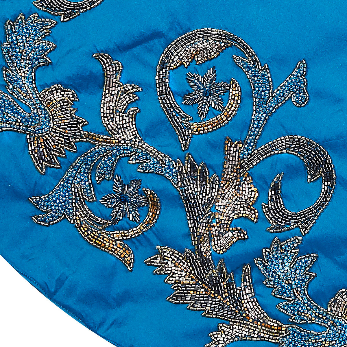 An image of Arcadia Imperial Blue Silk 60" Tree Skirt