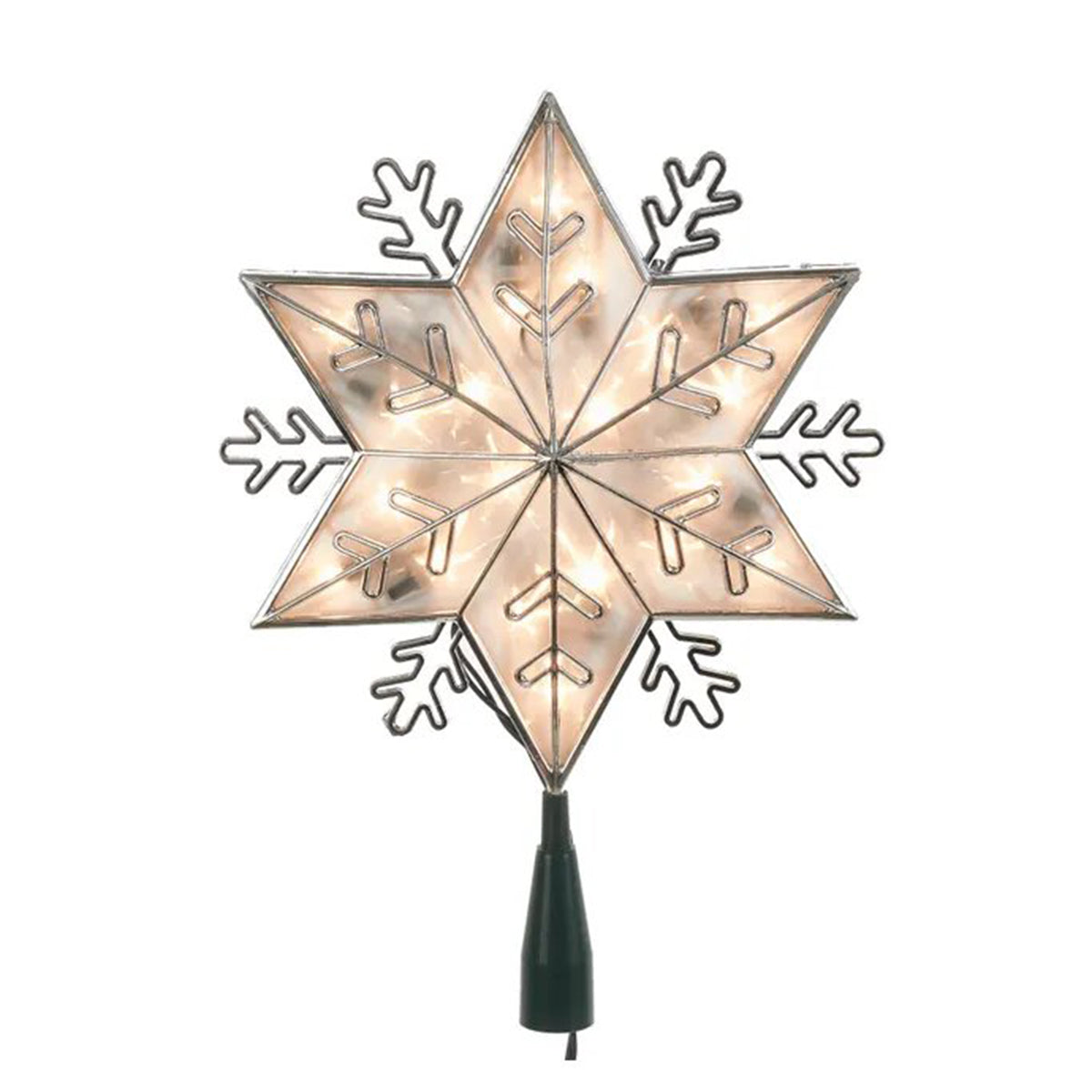 An image of Kurt Adler 20-Light Silver Snowflake Star Treetop