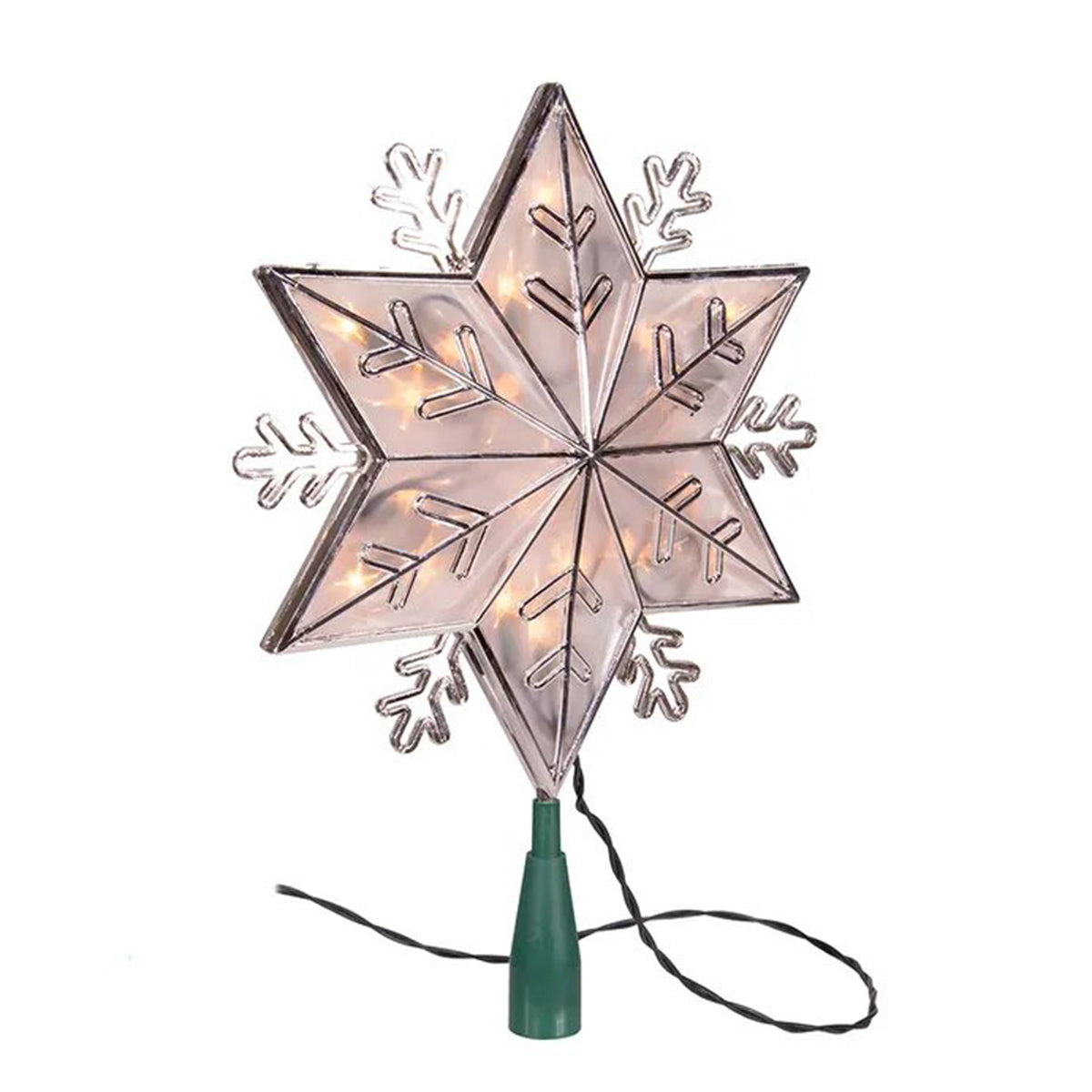 An image of Kurt Adler 20-Light Silver Snowflake Star Treetop