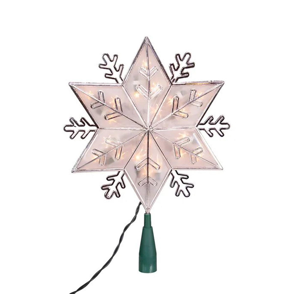 An image of Kurt Adler 20-Light Silver Snowflake Star Treetop