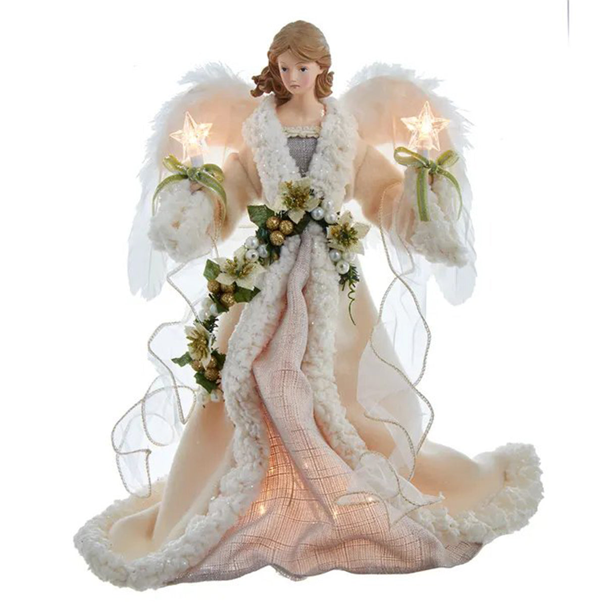 Kurt Adler 10-Light Ivory and Grey Angel Treetop