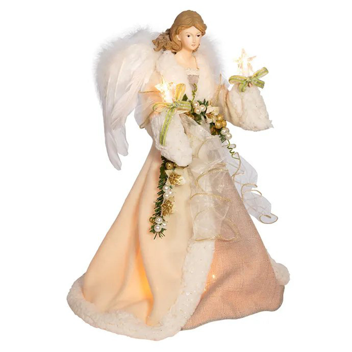 Kurt Adler 10-Light Ivory and Grey Angel Treetop