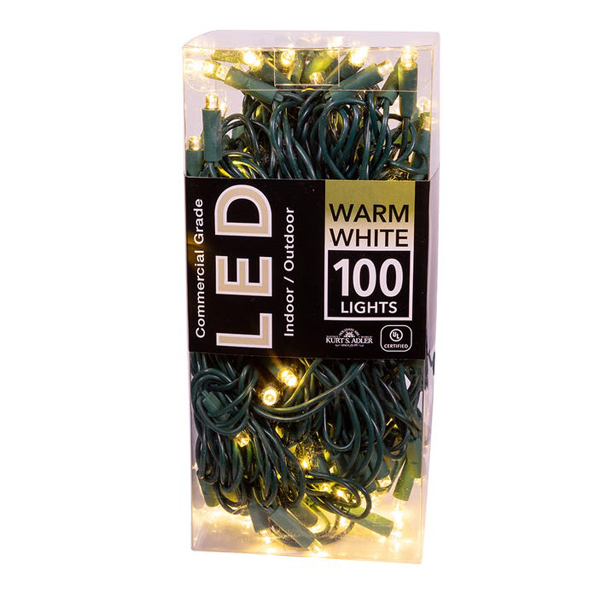 Kurt Adler UL 100-Light LED Green Wire Light Set - 50ft