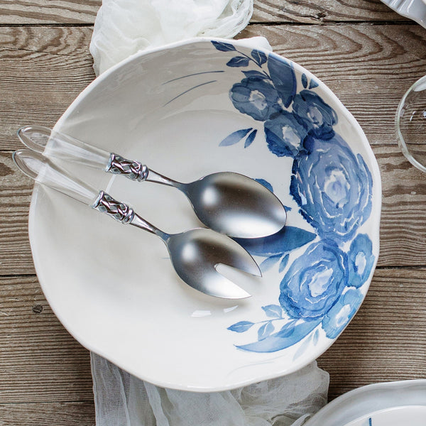 An image of Vietri Blue Camellia Shallow Serving Bowl