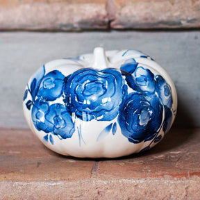 Viva by Vietri Blue Camellia Figural Pumpkin