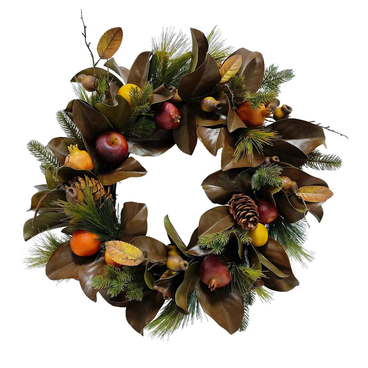 An image of Winward Dry Magnolia Leaf and Fruit 24" Wreath